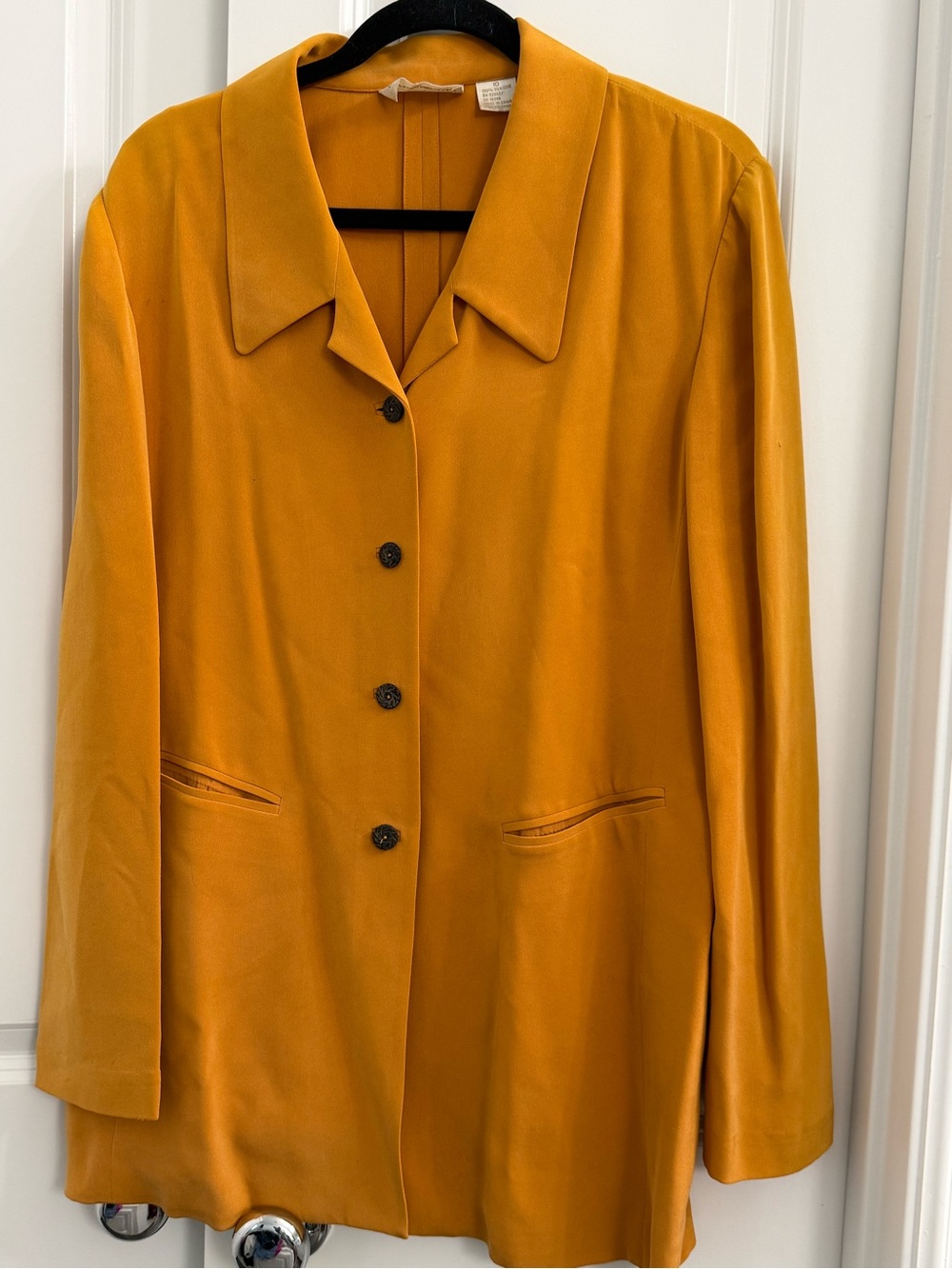Vintage Dana Buchman Marigold Yellow 100% Silk Jacket Fall Essential Luxury